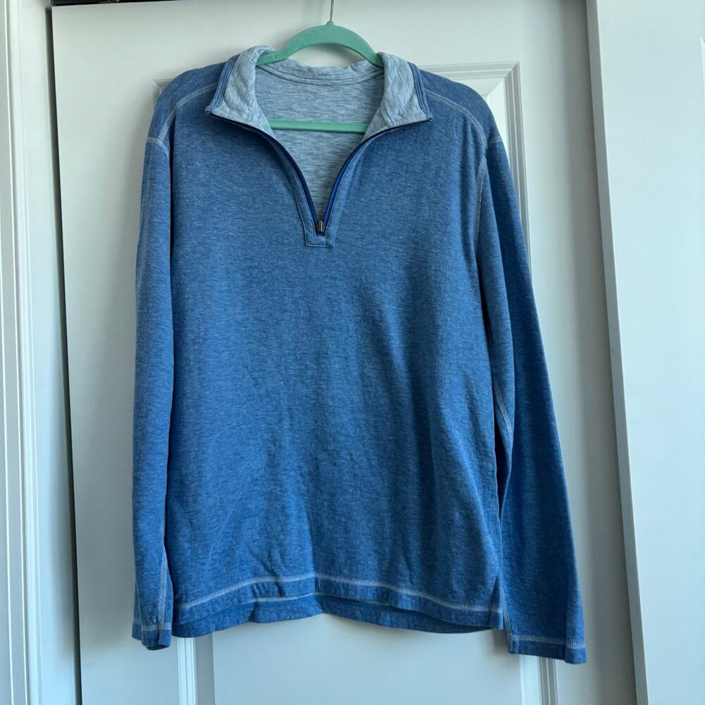 Tommy Bahama Men’s Reversible Quarter Zip Sz M Sweater Blue Lightweight
